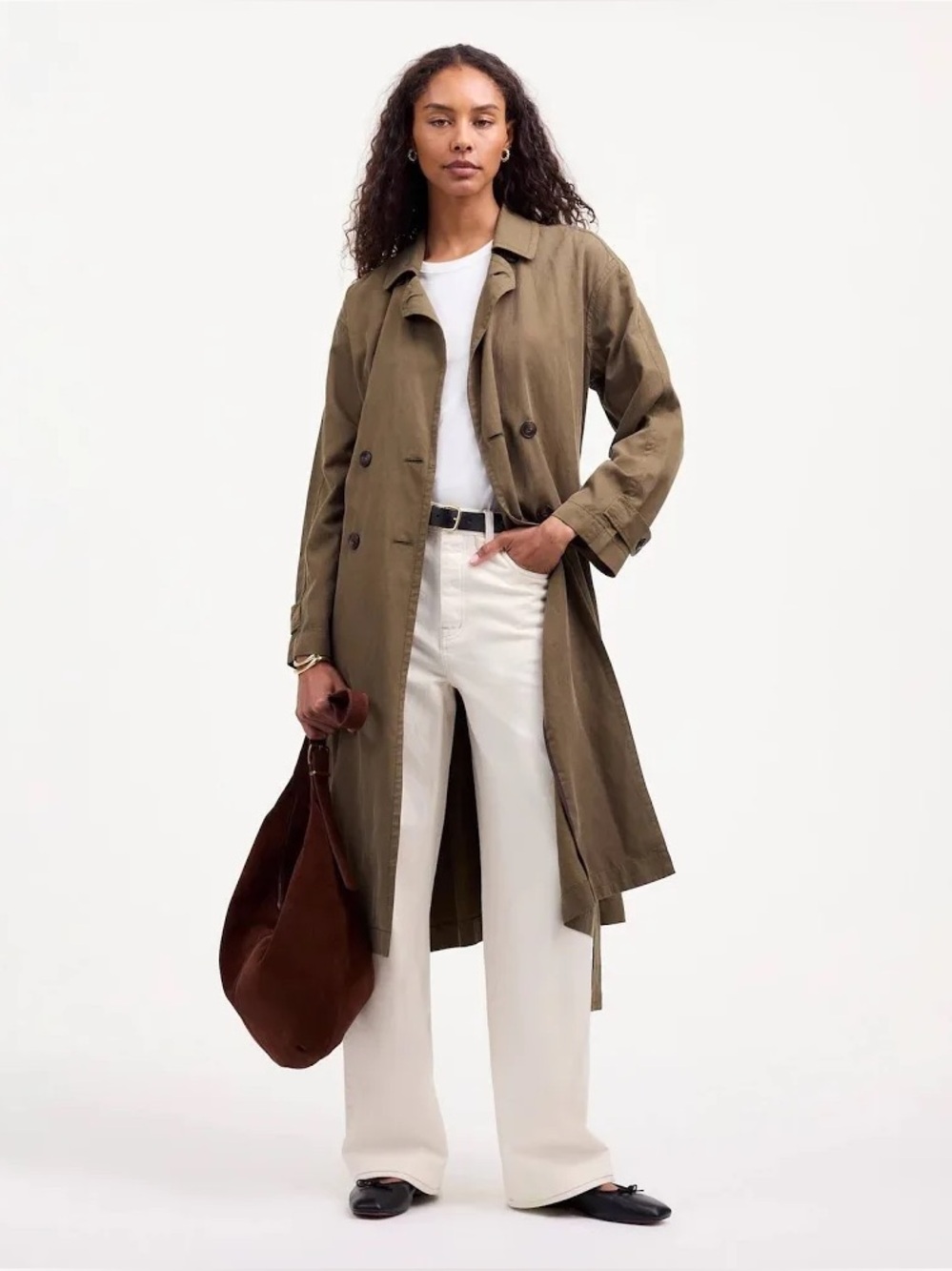 Madewell Women's Belted Trench Coat in Drapey Twill